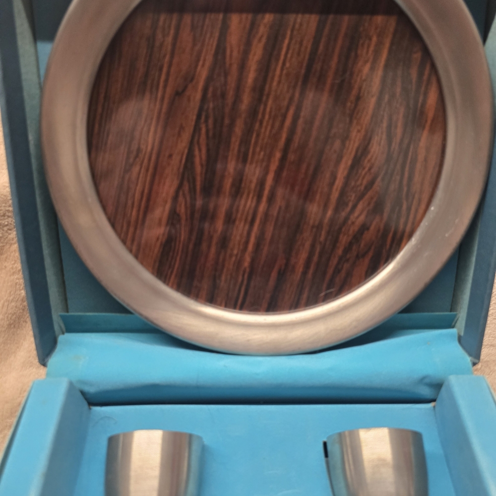 Kirk Vintage Pewter Set, Platter And 6 Cups In Original Box